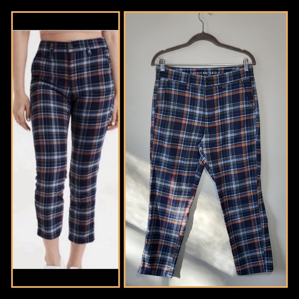 NWOT AMERICAN EAGLE Size 8 Trouser High Rise Plaid Ponte Skinny Ankle Pants